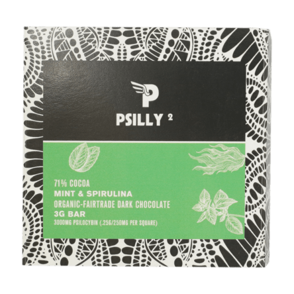 Psilly - Dark Chocolate Bar - Mint & Spirulina | Shroomyz Canada